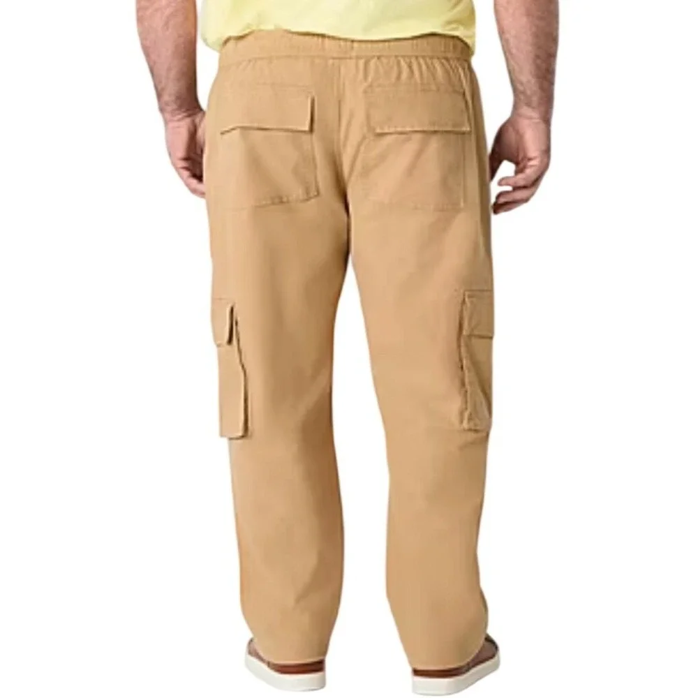 Mutual Weave‎ Mens 4XL Big Tall Tan Pull On Cargo Pants Relaxed Taper Drawstring